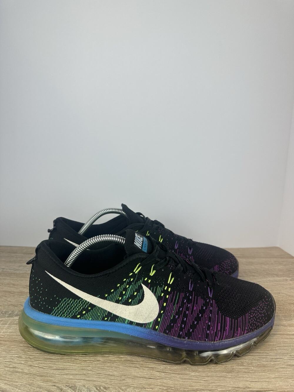 Nike Flyknit Max Men’s 9.5 Black Purple Green Running Sneakers 620659-304